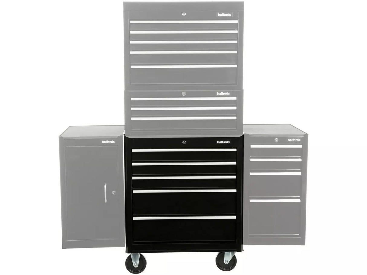 Halfords 5 Drawer Tool Cabinet 679 x 689 x 461mm Max 125kg - Black