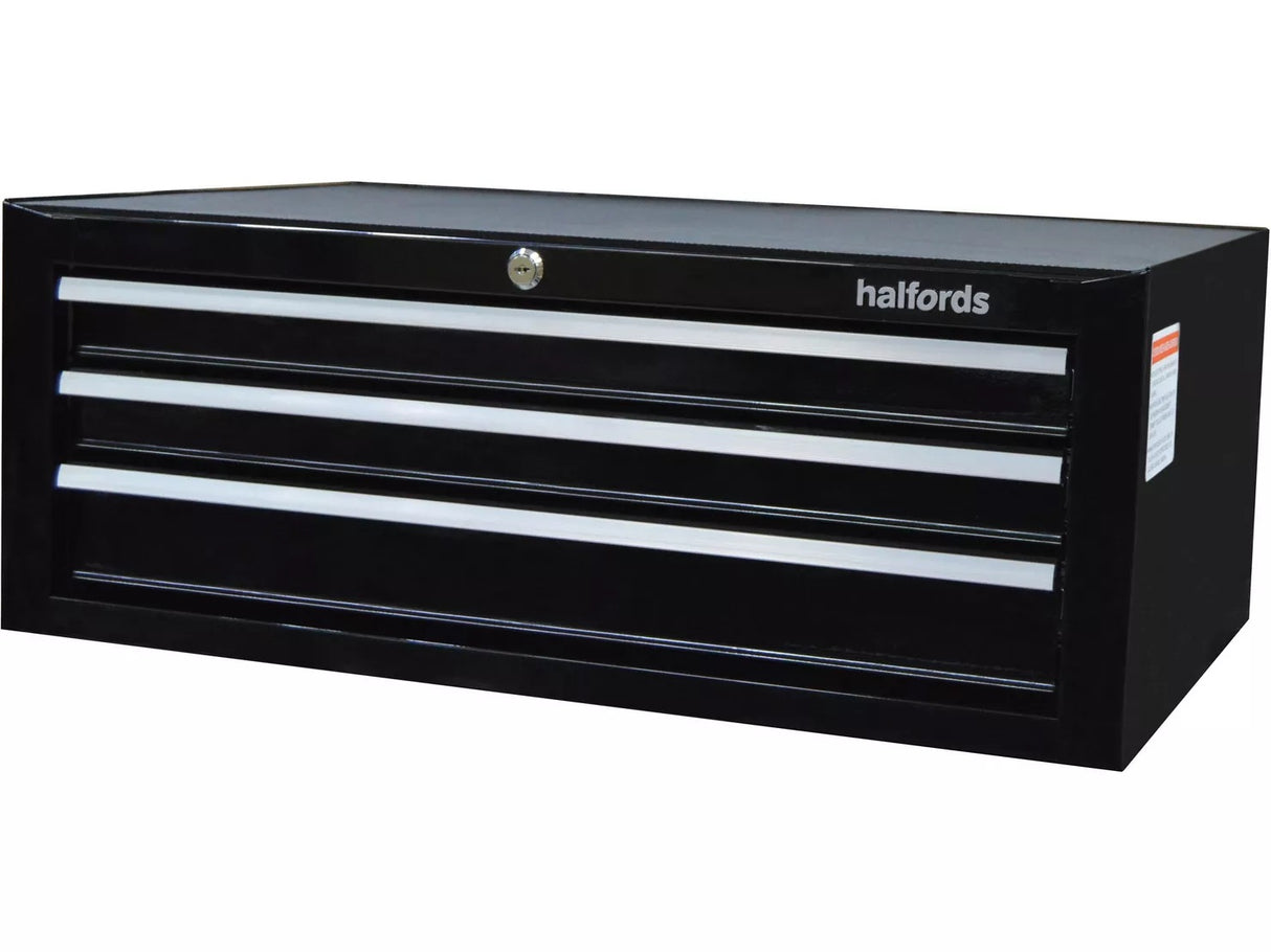 Halfords Garage Workshop Key Lock Tool Storage 3 Drawer Middle Chest - Black
