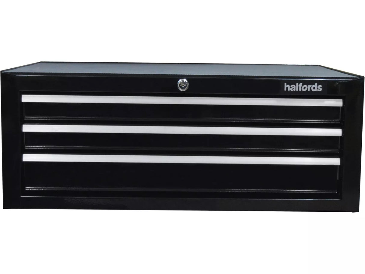 Halfords Garage Workshop Key Lock Tool Storage 3 Drawer Middle Chest - Black
