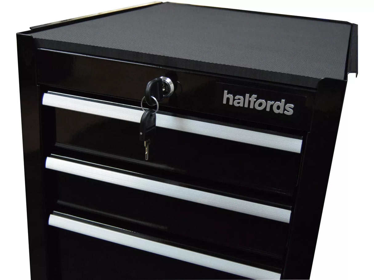 Halfords 4 Drawer Garage Tool Storage Side Cabinet with Key Lock - Black