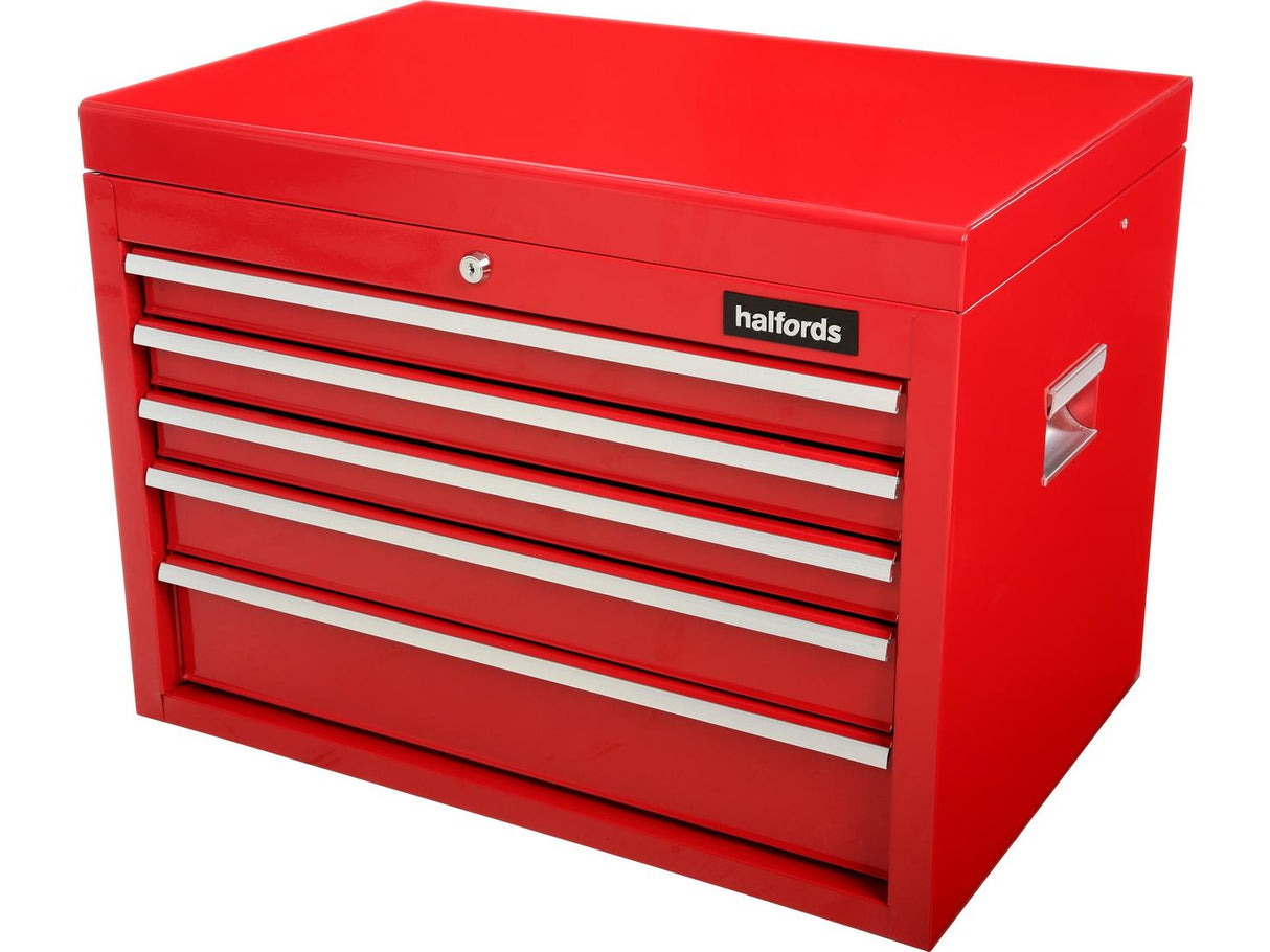 Halfords Garage Workshop Tool Heavy‑Duty Lockable 5 Drawer Top Chest - Red