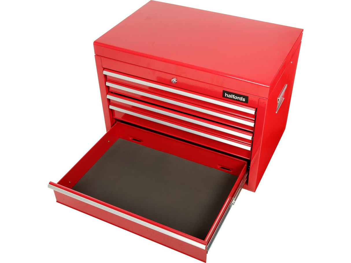 Halfords Garage Workshop Tool Heavy‑Duty Lockable 5 Drawer Top Chest - Red