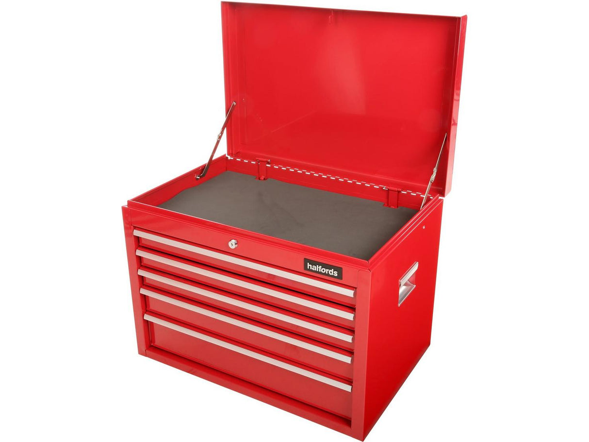 Halfords Garage Workshop Tool Heavy‑Duty Lockable 5 Drawer Top Chest - Red