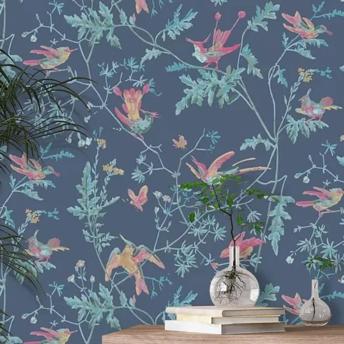 Cole & Son 100/14068 Hummingbirds Bird Print Wallpaper 52cm x 10m - Blue