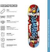 Rampage Comic Blue Complete Beginner Skateboard - 31" x 8" Inch