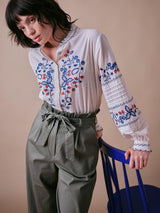 Cape Cove Womens Wild Strawberries & Cream Cotton Top Egrey Ivory - Size S