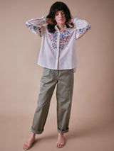 Cape Cove Womens Wild Strawberries & Cream Cotton Top Egrey Ivory - Size S