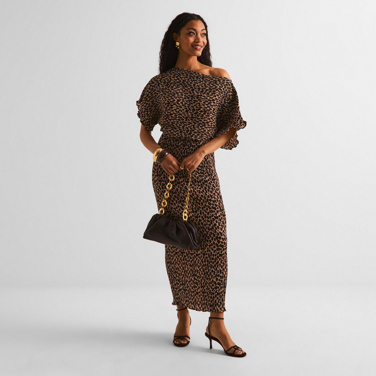 Never Fully Dressed Tilly Leopard Print Plisse Maxi Dress - Brown/Multi - S