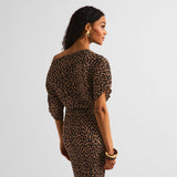 Never Fully Dressed Tilly Leopard Print Plisse Sheath Maxi Dress - Brown - M