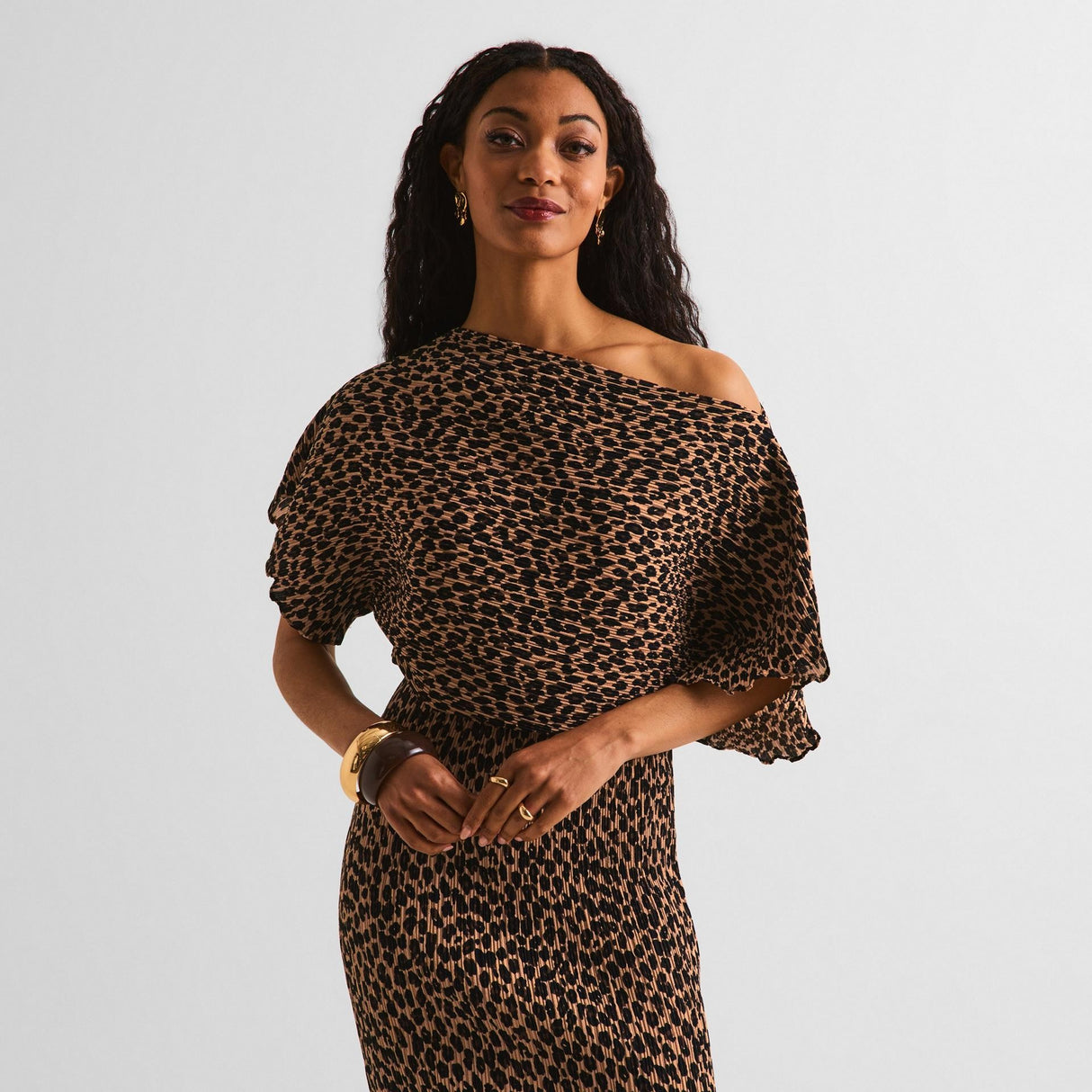 Never Fully Dressed Tilly Leopard Print Plisse Maxi Dress Brown - Multi - XS
