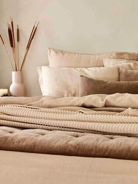 Christy Organic Retreat Cotton Double 200x200cm Duvet Cover Set - Oat Beige