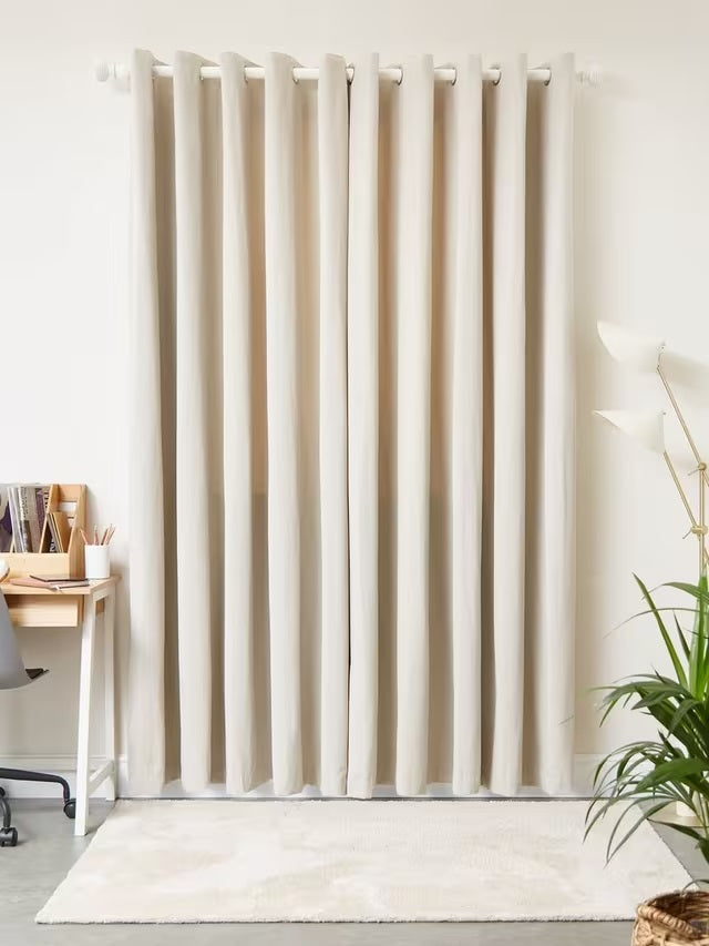 John Lewis Arlo Pair Cotton Blend Lined Eyelet Curtains 228 x 274cm - Putty