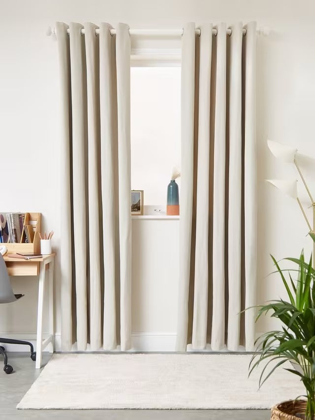 John Lewis Arlo Pair Cotton Blend Lined Eyelet Curtains 228 x 274cm - Putty