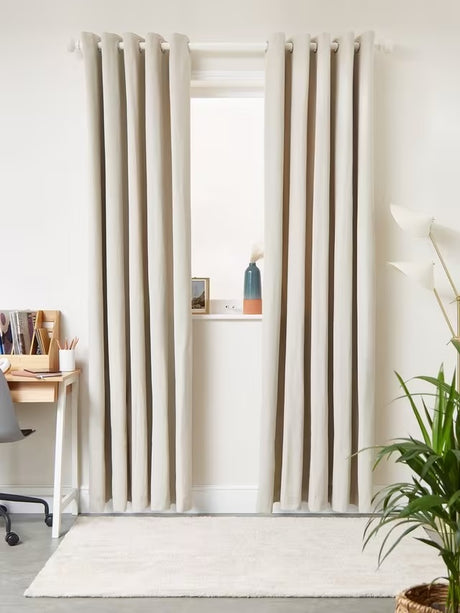 John Lewis Arlo Pair Cotton Blend Lined Eyelet Curtains 228 x 274cm - Putty
