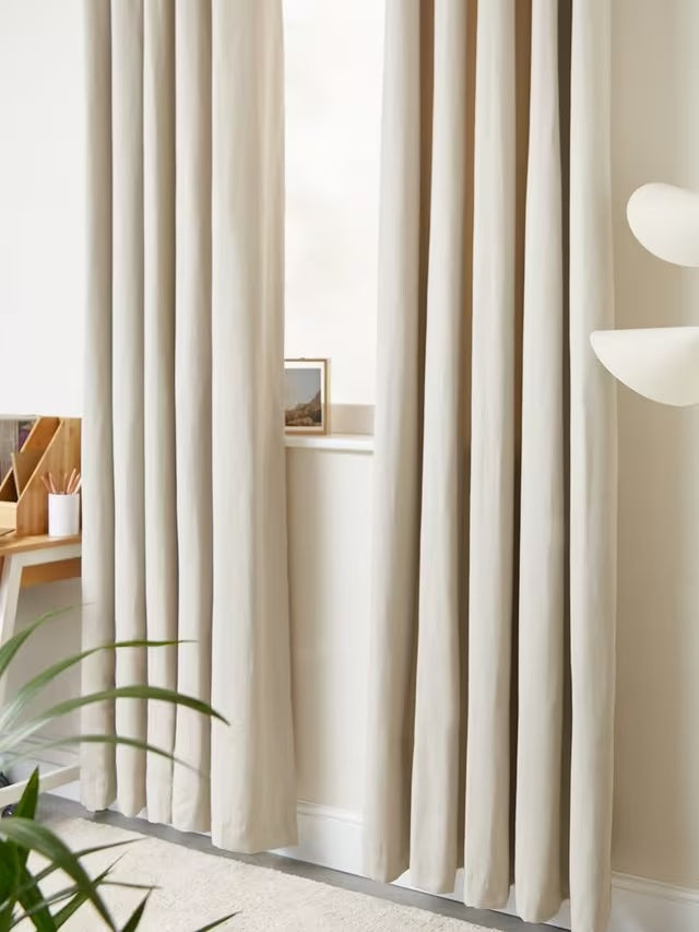 John Lewis Arlo Pair Cotton Blend Lined Eyelet Curtains 228 x 274cm - Putty