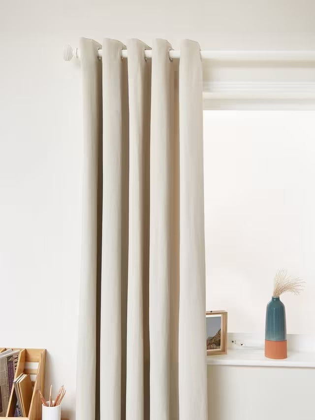 John Lewis Arlo Pair Cotton Blend Lined Eyelet Curtains 228 x 274cm - Putty