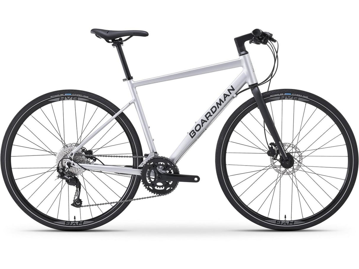 Boardman HYB 8.6 Mens 18-Speed Hydraulic Brakes Hybrid Bike - Silver - Small