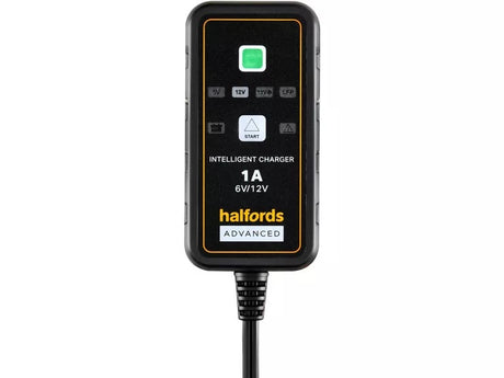 Halfords Smart Motorcycle Bike 6/12V 1A Intelligent Battery Charger - Black - Kazoop 