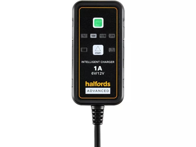 Halfords Smart Motorcycle Bike 6/12V 1A Intelligent Battery Charger - Black - Kazoop 