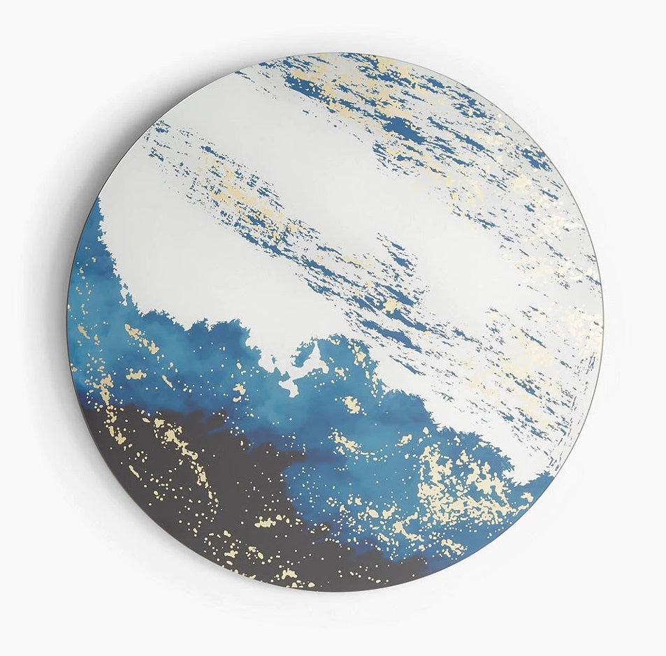 John Lewis & Partners Decorative 80cm Round Abstract Art Wall Mirror - Blue