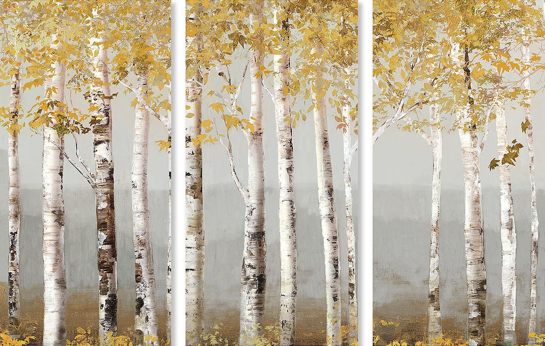 Allison Pearce - Soft Birch Trees Triptych Canvas Print, 30 x 60cm, Set of 3