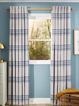John Lewis Check Dimout/Thermal Lined Eyelet Curtains 228 x 228cm - Navy