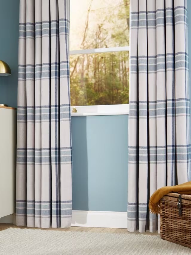 John Lewis Check Dimout/Thermal Lined Eyelet Curtains 228 x 228cm - Navy