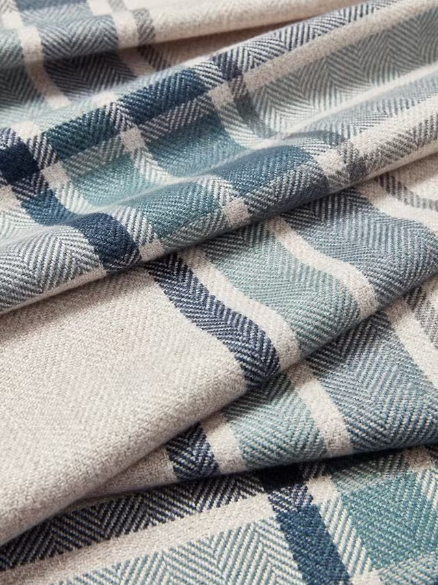 John Lewis Check Dimout/Thermal Lined Eyelet Curtains 228 x 228cm - Navy