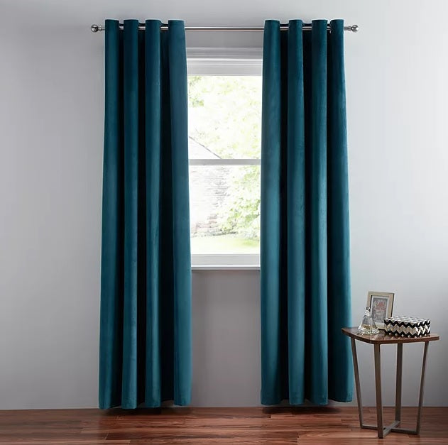 John Lewis Velvet Pair Lined Eyelet Curtains W167 x Drop 228cm - Teal