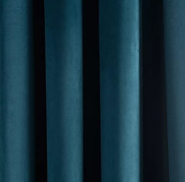 John Lewis Velvet Pair Lined Eyelet Curtains W167 x Drop 228cm - Teal - Kazoop 