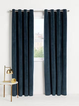 John Lewis Velvet Pair Lined Eyelet Curtains W228 x Drop 182cm - Navy Blue