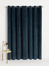 John Lewis Velvet Pair Lined Eyelet Curtains W228 x Drop 182cm - Navy Blue