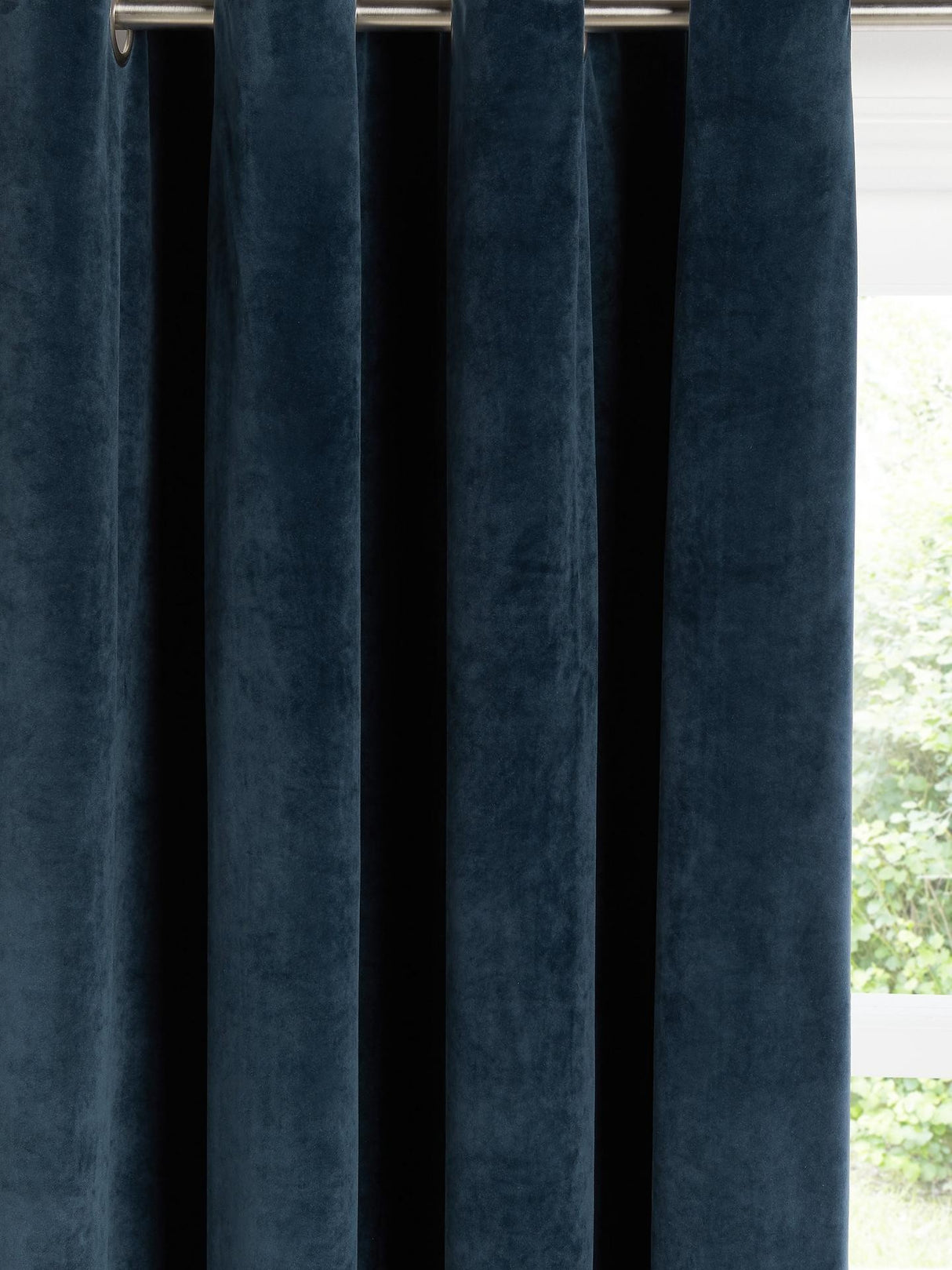 John Lewis Velvet Pair Lined Eyelet Curtains W228 x Drop 182cm - Navy Blue