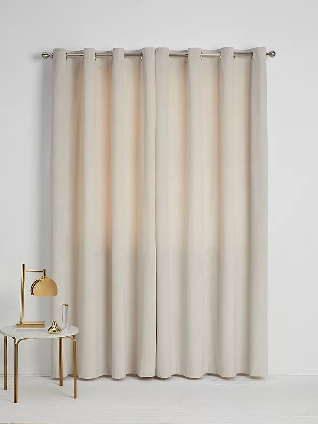 John Lewis Velvet Pair Lined Eyelet Curtains W228 x Drop 228cm - Champagne - Kazoop 