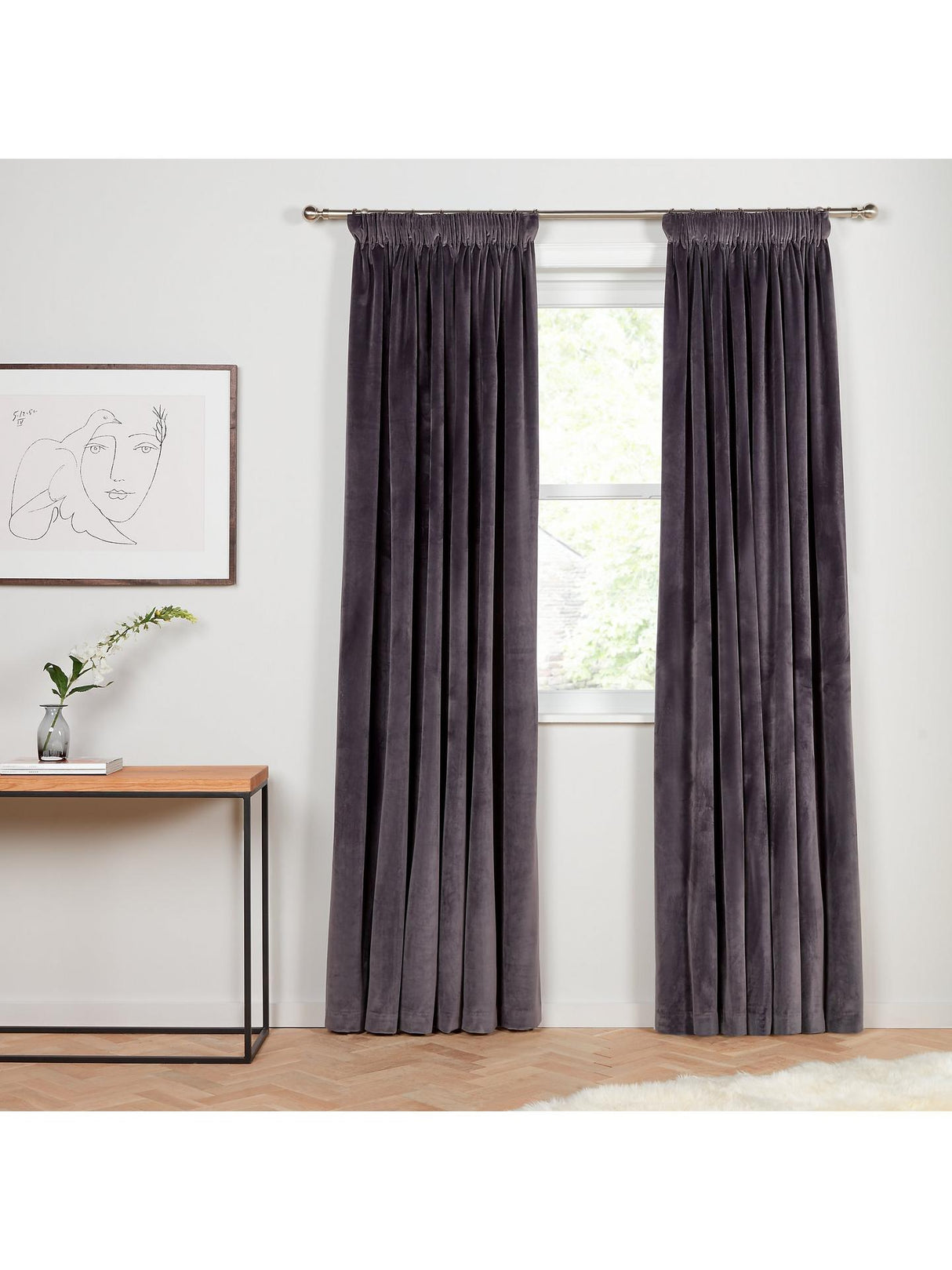 John Lewis Velvet Pair Lined Pencil Pleat Curtains - Steel - W167 x D228cm
