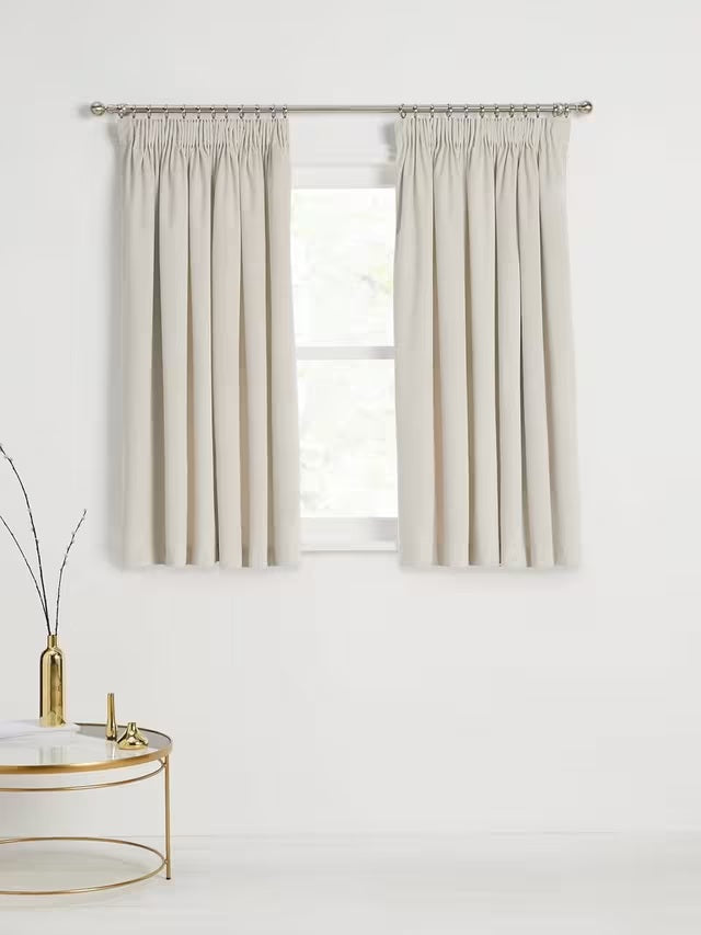 John Lewis Velvet Pair Lined Pencil Pleat Curtains W228 x D137cm - Champagne