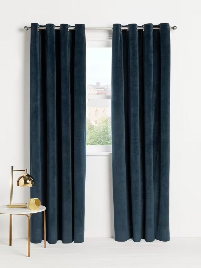 John Lewis Polyester Velvet Pair Lined Eyelet Curtains W167 x D274cm - Navy