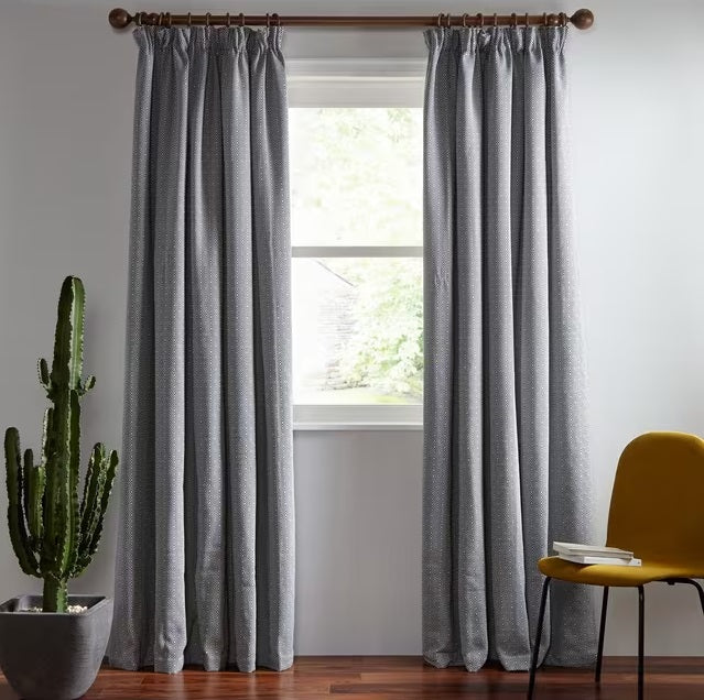 John Lewis Diamond Lined Pencil Pleat Curtains W228 x D274cm - Indian Blue