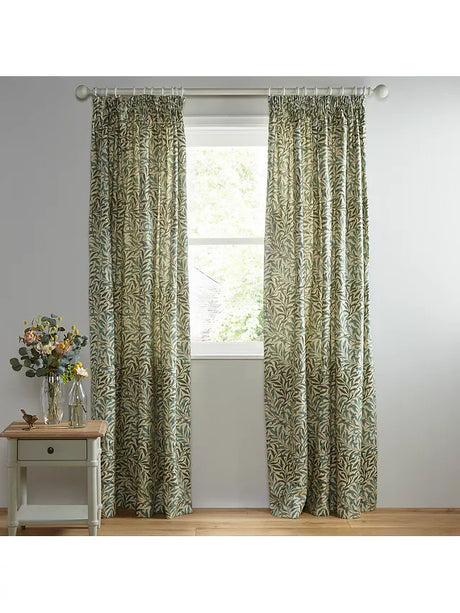 Morris & Co. Willow Bough Pair Lined Pencil Pleat Curtains W167xD274cm Green