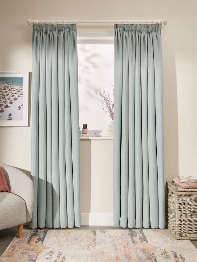 John Lewis Textured Blackout Pair Pencil Pleat Curtains 228x182cm - Duck Egg