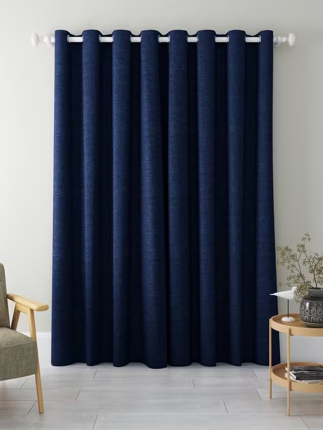 John Lewis Textured Blackout Lined Eyelet Curtains W228 x Drop 274cm - Navy - Kazoop 