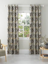 Harlequin Takara Pair Lined Eyelet Curtains 228 x 228cm - Mustard/Charcoal