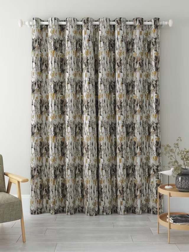 Harlequin Takara Pair Lined Eyelet Curtains 228 x 228cm - Mustard/Charcoal
