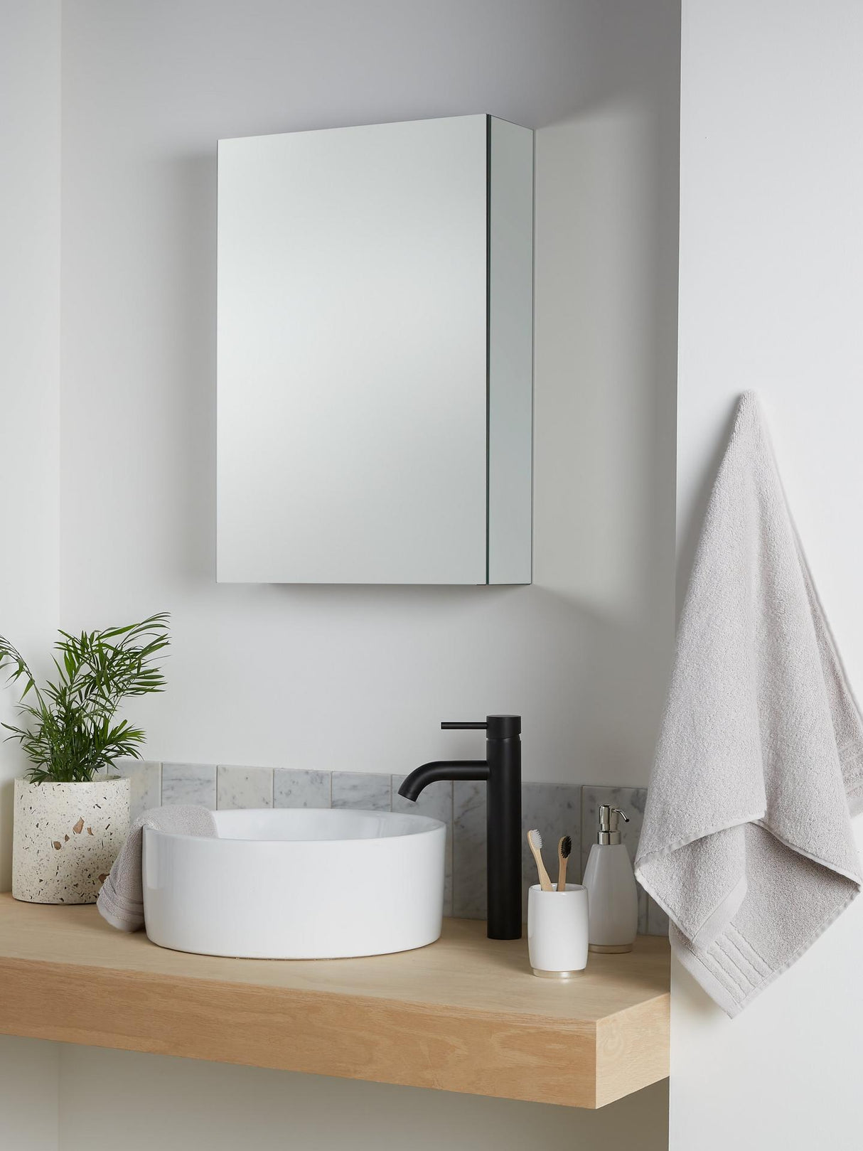 John Lewis Assembled Single Mirror-Sided Bathroom Cabinet H65xW45xD13.5cm
