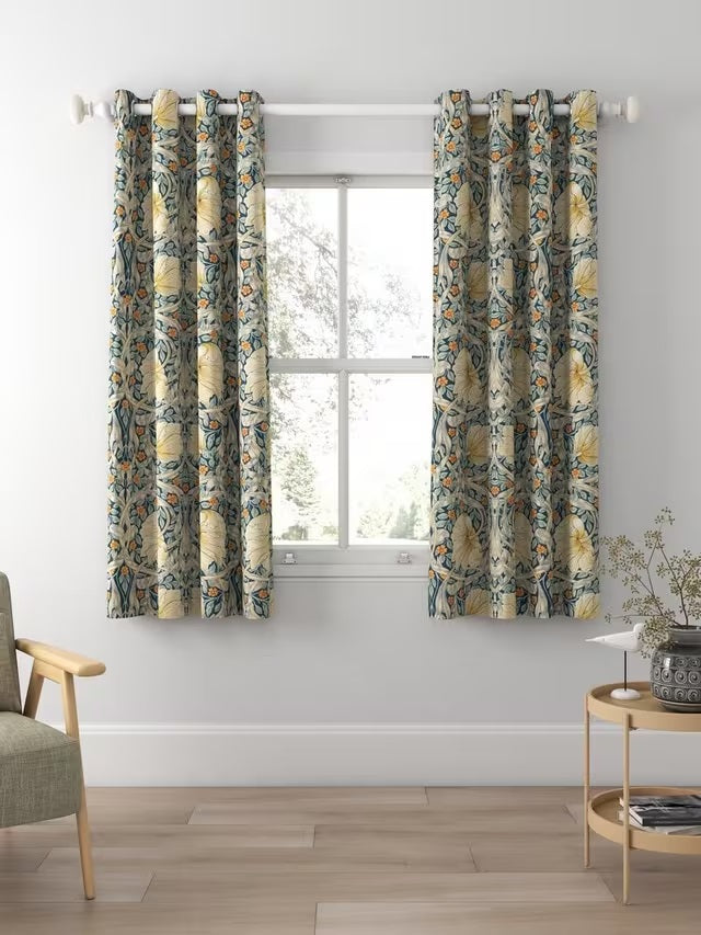 Morris & Co. Pimpernel Pair Thermal Lined Eyelet Curtains 228 x 137cm - Teal - Kazoop 