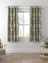 Morris & Co. Pimpernel Pair Thermal Lined Eyelet Curtains 228 x 137cm - Teal - Kazoop 