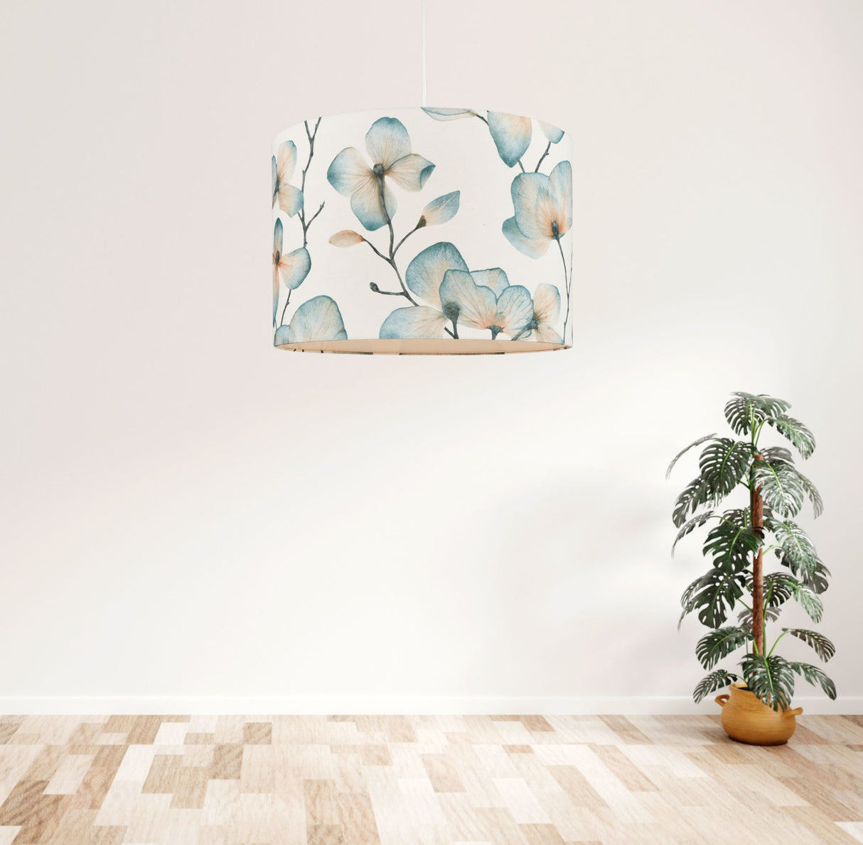Harlequin Kienze Cotton Floral Modern Drum Lampshade H20 x Dia.30cm - Teal