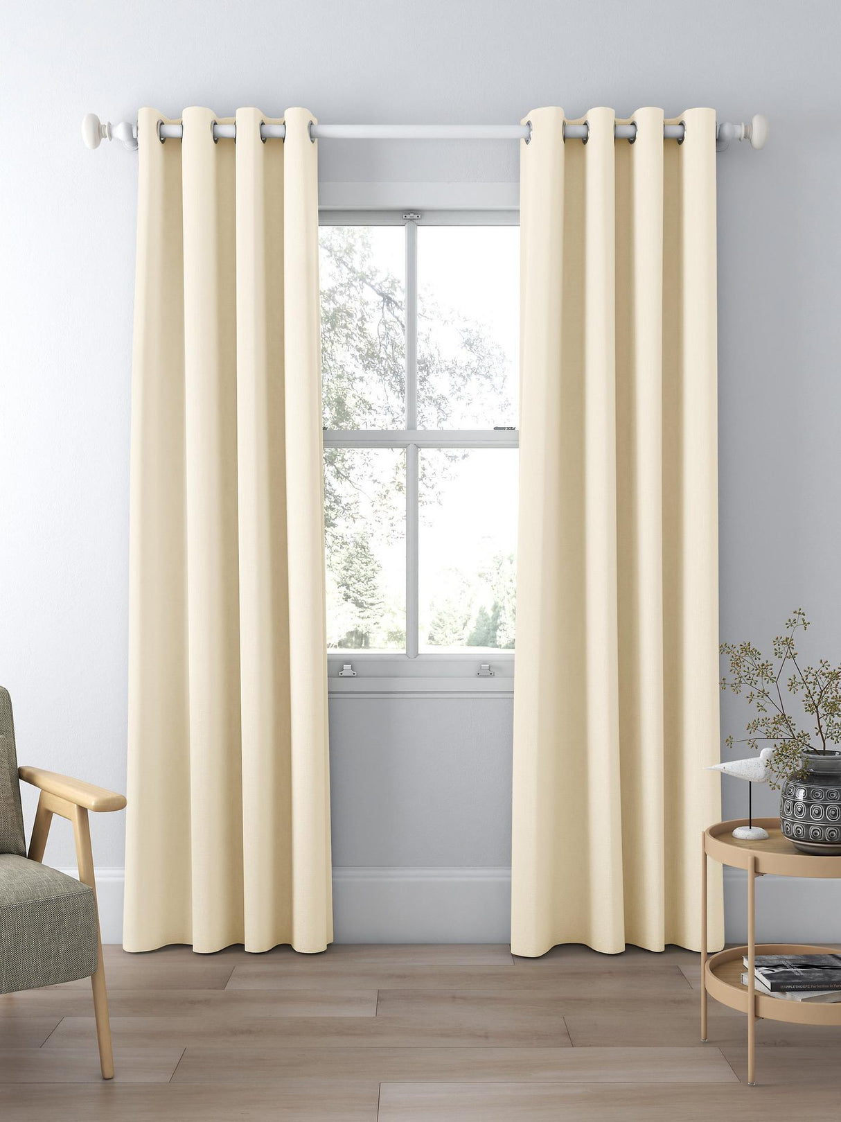 NEW John Lewis Textured Weave Blackout Lined Eyelet Curtains W228 x 274cm Cream
