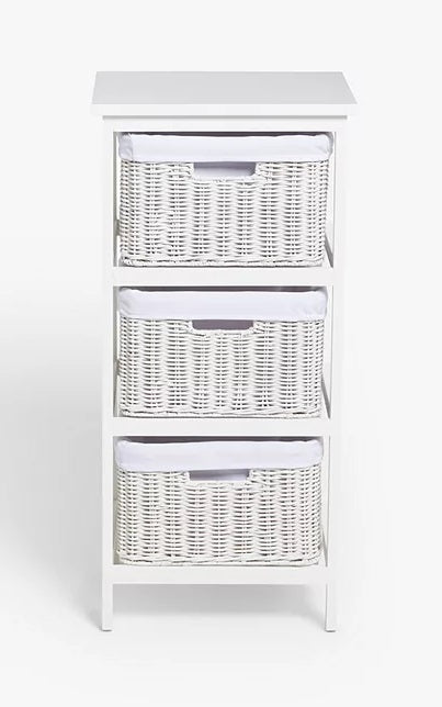 John Lewis Rattan 3 Drawer Bathroom Storage Unit 77 x 34 x 37cm - White
