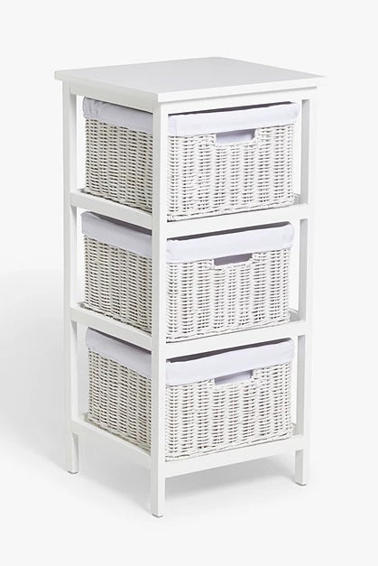 John Lewis Rattan 3 Drawer Bathroom Storage Unit 77 x 34 x 37cm - White - Kazoop 